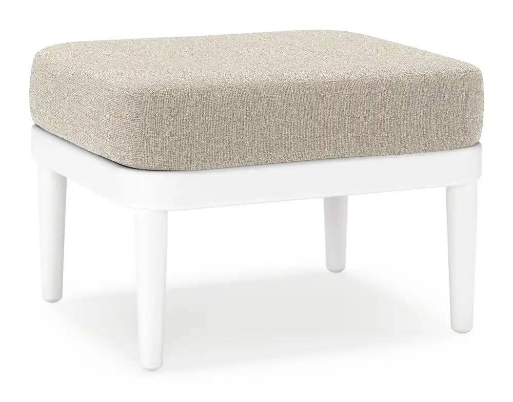 Exclusieve Aanbieding Orso poef in wit aluminium met Catania Greige all weather cosytica kussen