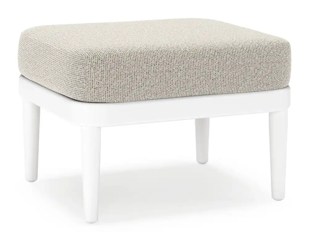 Orso poef in wit aluminium met Firenze Sand all weather solica kussen Hete Deal