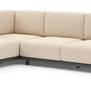 Organo loungehoek in zwart aluminium en beige verticaal geweven luxe vlakke rope met heritage papyrus all weather sunbrella® luxe kussens Speciale Aanbieding