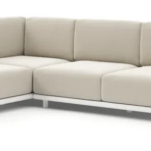 Organo loungehoek in wit aluminium en beige verticaal geweven luxe vlakke rope met lopi marble all weather sunbrella® luxe kussens Weekendaanbieding