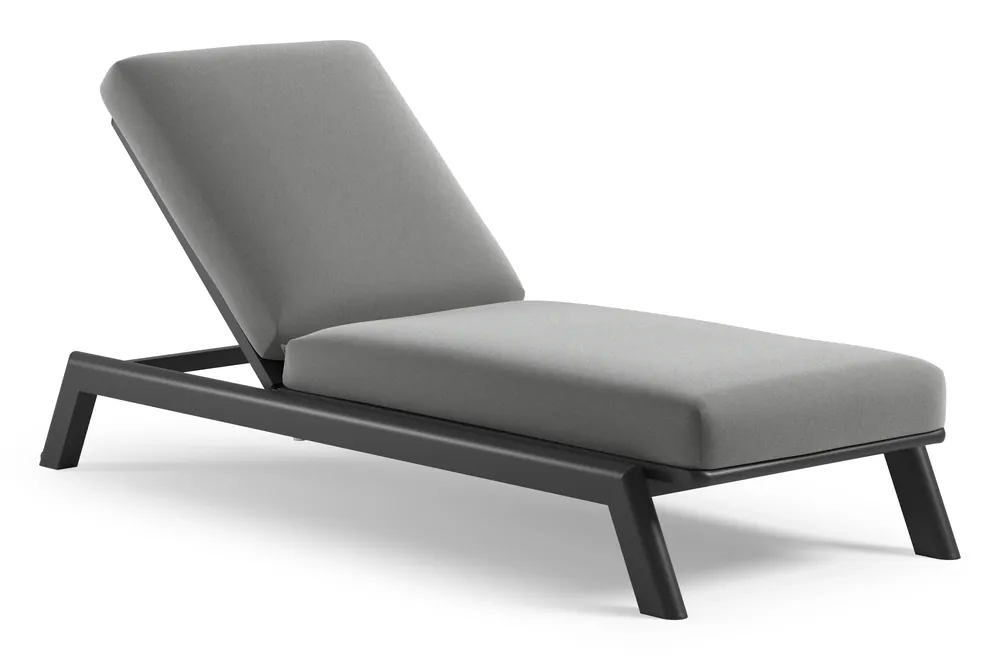Actieprijs Cirello verstelbaar ligbed met pompsysteem in zwart aluminium met savane grey all weather Sunbrella® luxe kussen