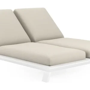Weekendaanbieding Cesano verstelbaar dubbel ligbed in wit aluminium met lopi marble all weather sunbrella® luxe kussen