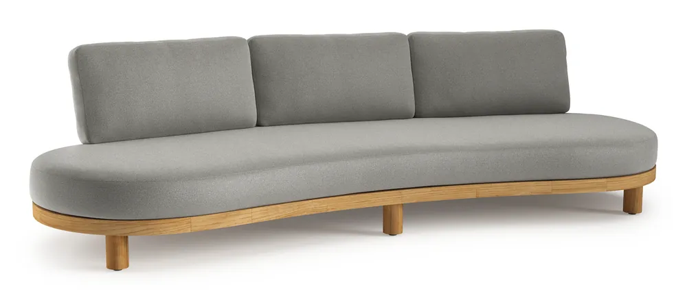 Goedkoop Donato loungebank in teak en beige verticaal geweven ronde rope met all weather sunbrella® luxe Savane Zinc kussen