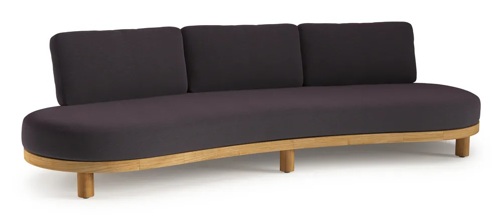 Seizoensaanbieding Donato loungebank in teak en beige verticaal geweven ronde rope met all weather sunbrella® luxe Tundra Red kussen