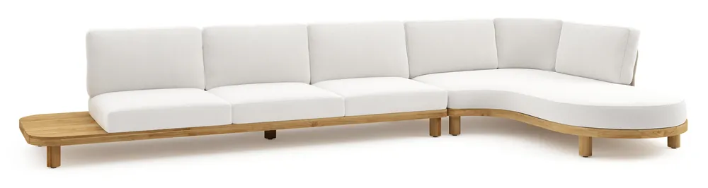 Donato loungehoek in teak en beige verticaal geweven ronde rope met all weather solica Soul Optik kussen Veilige Betaling