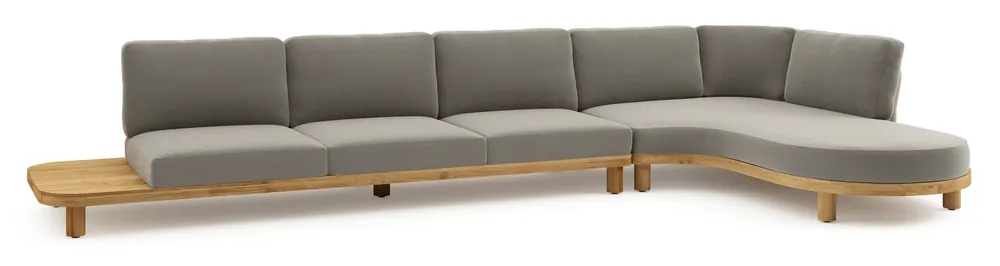 Donato loungehoek in teak en beige verticaal geweven ronde rope met all weather sunbrella® luxe Lopi Charcoal kussen Dagaanbieding