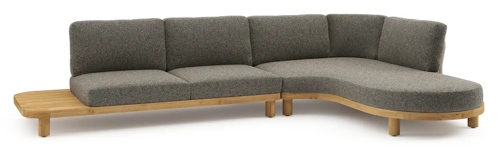 Donato loungehoek in teak en beige verticaal geweven ronde rope met all weather cosytica Marbella Tunder kussen Populair