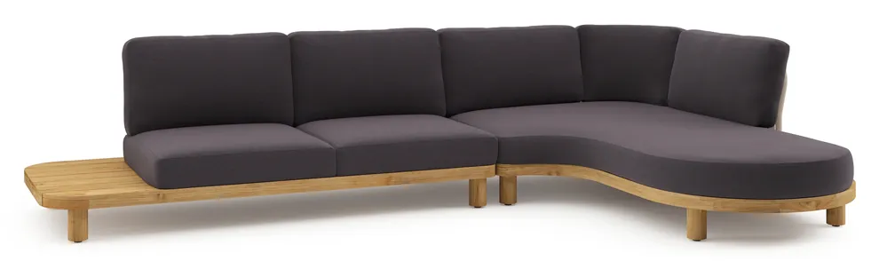 Donato loungehoek in teak en beige verticaal geweven ronde rope met all weather sunbrella® luxe Tundra Red kussen Koop Vandaag