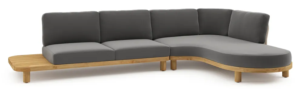 Donato loungehoek in teak en beige verticaal geweven ronde rope met all weather sunbrella® luxe Natte Charcoal Chine kussen Nu Kopen