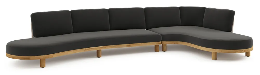 Koop Online Donato loungehoek in teak en beige verticaal geweven ronde rope met all weather sunbrella® luxe Natte Sooty kussen