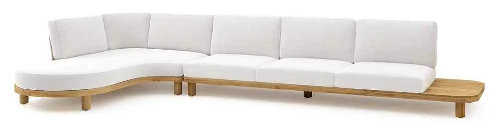 Gecertificeerd Donato loungehoek in teak en beige verticaal geweven ronde rope met all weather solica Soul Optik kussen