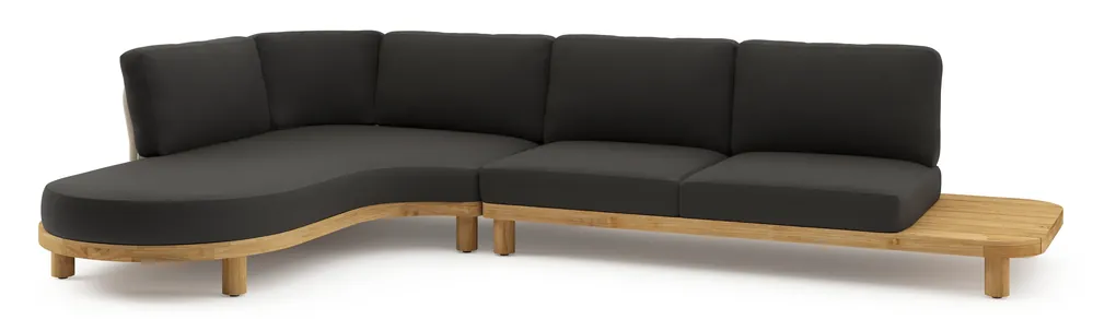 Donato loungehoek in teak en beige verticaal geweven ronde rope met all weather sunbrella® luxe Heritage Char kussen Beperkte Voorraad