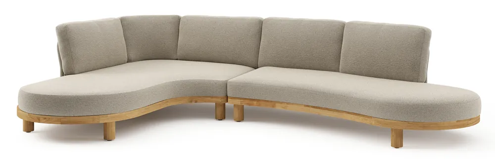 Speciale Aanbieding Donato loungehoek in teak en beige verticaal geweven ronde rope met all weather cosytica Catania Beige kussen