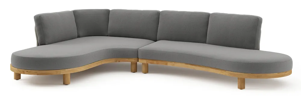 Donato loungehoek in teak en beige verticaal geweven ronde rope met all weather sunbrella® luxe Heritage Slate kussen Alleen Vandaag