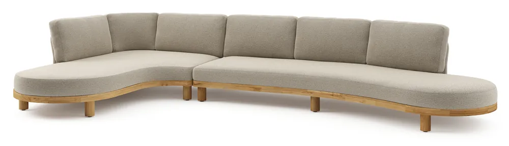 Donato loungehoek in teak en beige verticaal geweven ronde rope met all weather cosytica Catania Beige kussen Beperkt Aanbod