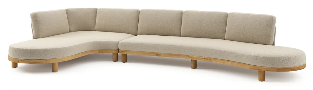 Donato loungehoek in teak en beige verticaal geweven ronde rope met all weather cosytica Bora Forest kussen Laatste Kans