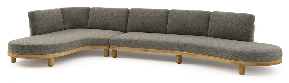 Nu Kopen Donato loungehoek in teak en beige verticaal geweven ronde rope met all weather cosytica Marbella Tunder kussen