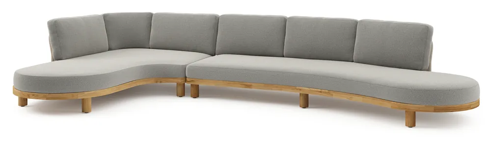 Donato loungehoek in teak en beige verticaal geweven ronde rope met all weather sunbrella® luxe Savane Tunder kussen Shop Nu
