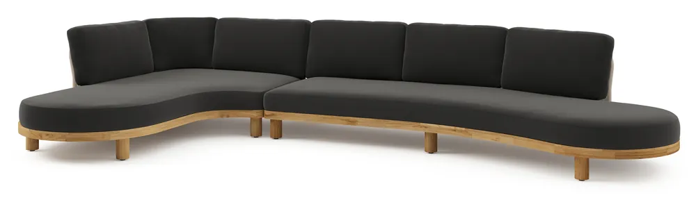 Donato loungehoek in teak en beige verticaal geweven ronde rope met all weather sunbrella® luxe Natte Sooty kussen Meest Verkocht