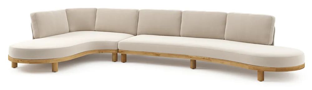 Donato loungehoek in teak en beige verticaal geweven ronde rope met all weather sunbrella® luxe Lopi Antique kussen Alleen Vandaag