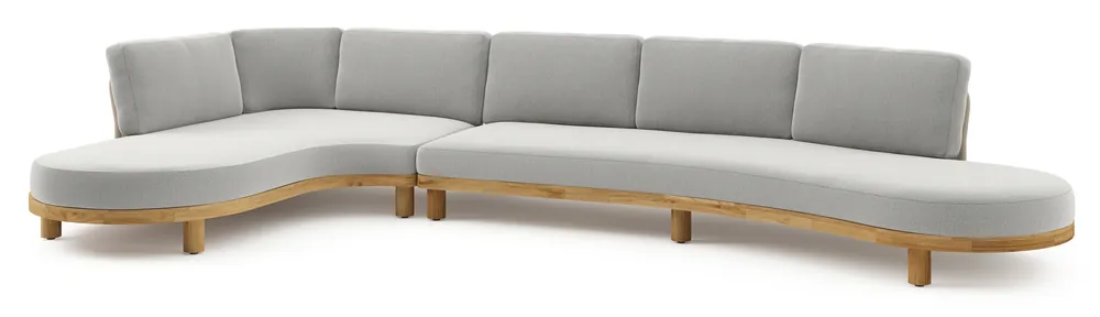 Donato loungehoek in teak en beige verticaal geweven ronde rope met all weather sunbrella® luxe Savane Nimbus kussen Laatste Kans