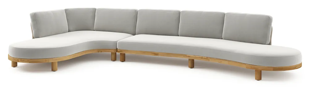 Donato loungehoek in teak en beige verticaal geweven ronde rope met all weather sunbrella® luxe Lopi Ash kussen Beste Prijs