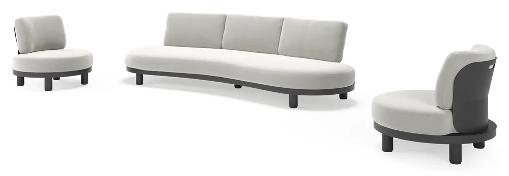 Donato loungeset in zwart aluminium met all weather sunbrella® luxe Lopi Ash kussen Tijdelijk Beschikbaar