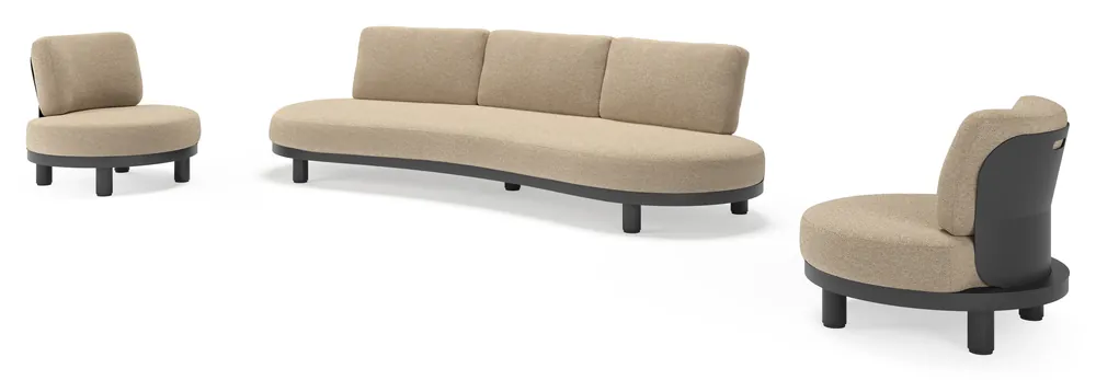 Donato loungeset in zwart aluminium met all weather cosytica Madagascar Oak kussen Weekendaanbieding