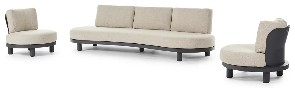 Aanbieding Donato loungeset in zwart aluminium met marbella beige All Weather Cosytica kussens