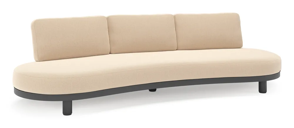 Donato loungebank in zwart aluminium met all weather sunbrella® luxe Natte Heather Beige kussen Dagaanbieding