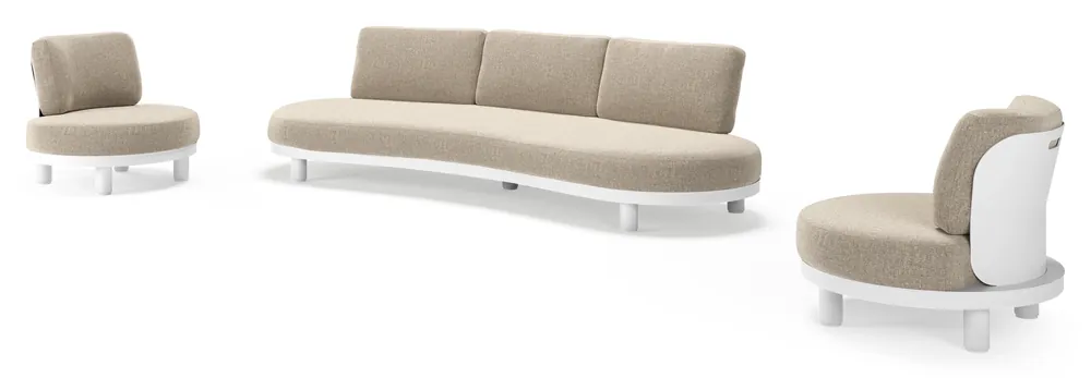 Express Levering Donato loungeset in wit aluminium met all weather sunbrella® luxe Chartres Pewter kussen