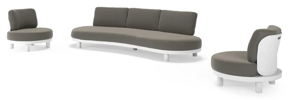 Lage Kosten Donato loungeset in wit aluminium met all weather sunbrella® luxe Natte Dark Taupe kussen