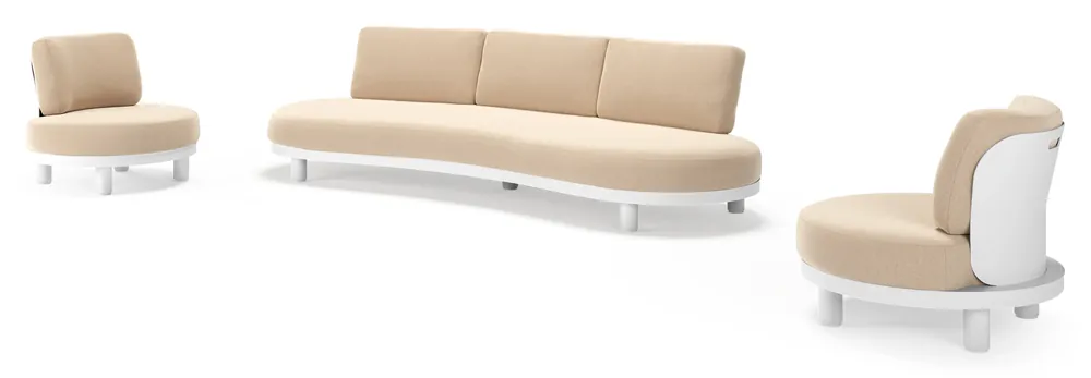 Donato loungeset in wit aluminium met all weather sunbrella® luxe Natte Heather Beige kussen Speciale Aanbieding