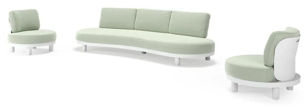 Laatste Versie Donato loungeset in wit aluminium met all weather sunbrella® luxe Slow Spirea kussen