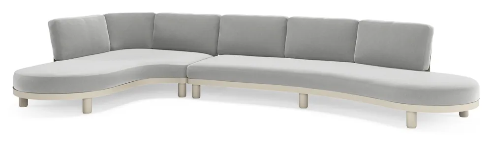 Beperkte Voorraad Donato loungehoek in beige aluminium met all weather sunbrella® luxe Savane Grey kussen