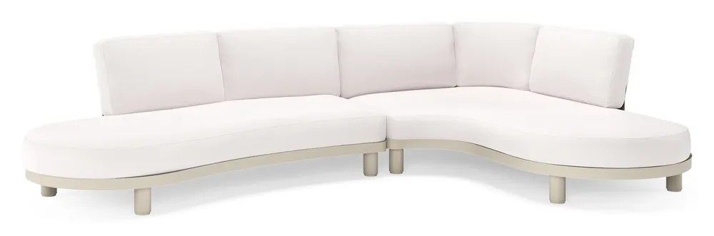 Laatste Versie Donato loungehoek in beige aluminium met all weather sunbrella® luxe Savane Whisper kussen