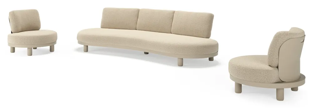 Favoriet Donato loungeset in beige aluminium met all weather cosytica Bora Forest kussen