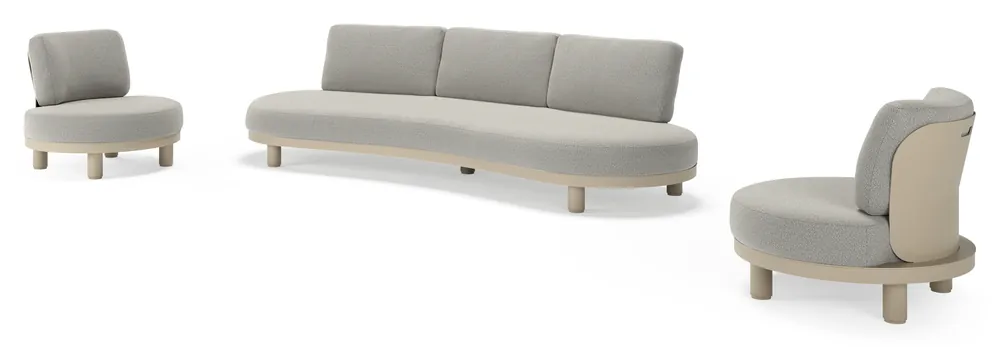 Hoge Kwaliteit Donato loungeset in beige aluminium met all weather sunbrella® luxe Savane Tunder kussen