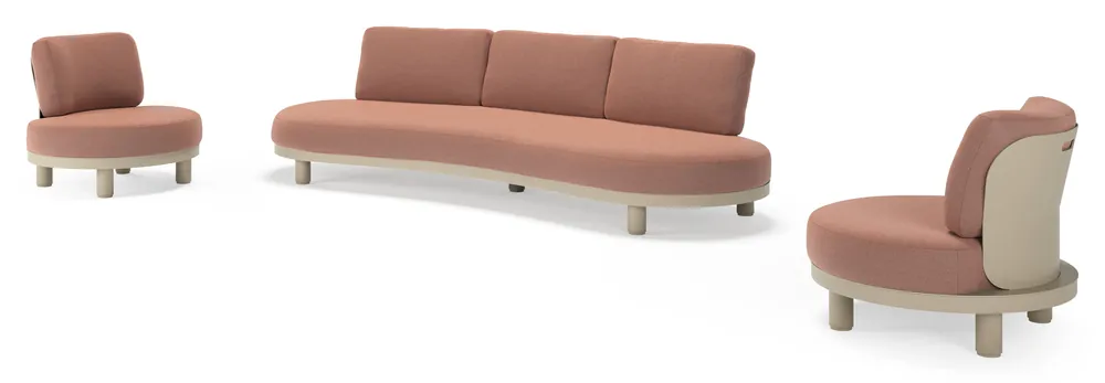 Op = Op Donato loungeset in beige aluminium met all weather sunbrella® luxe Savane Rust kussen