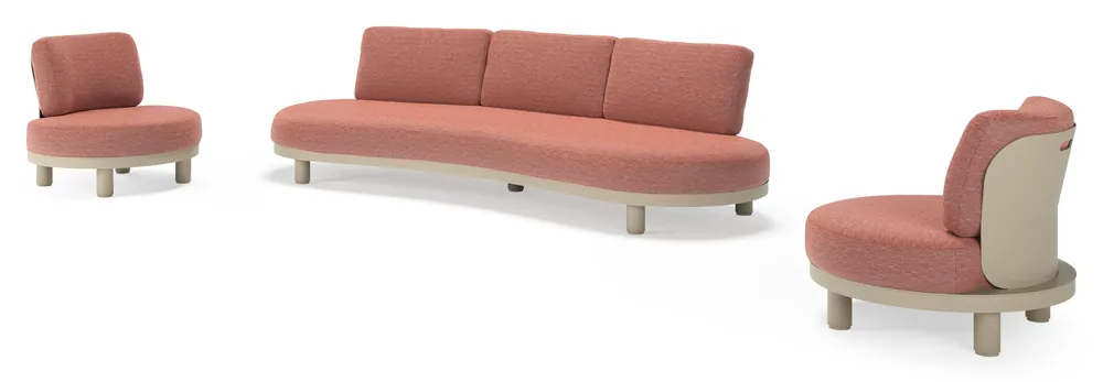 Bestseller Donato loungeset in beige aluminium met all weather sunbrella® luxe Slow Alezan kussen