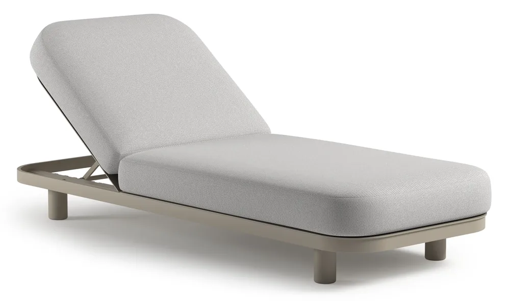 Snelle Levering Donato verstelbaar ligbed in beige aluminium met All Weather Sunbrella® luxe lopi ash kussen