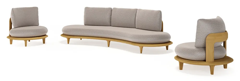 Favoriet Bomero loungeset in teak met wander granite all weather sunbrella® luxe kussen