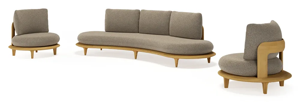 Bomero loungeset in teak met madagascar burch all weather cosytica kussen Merkproduct