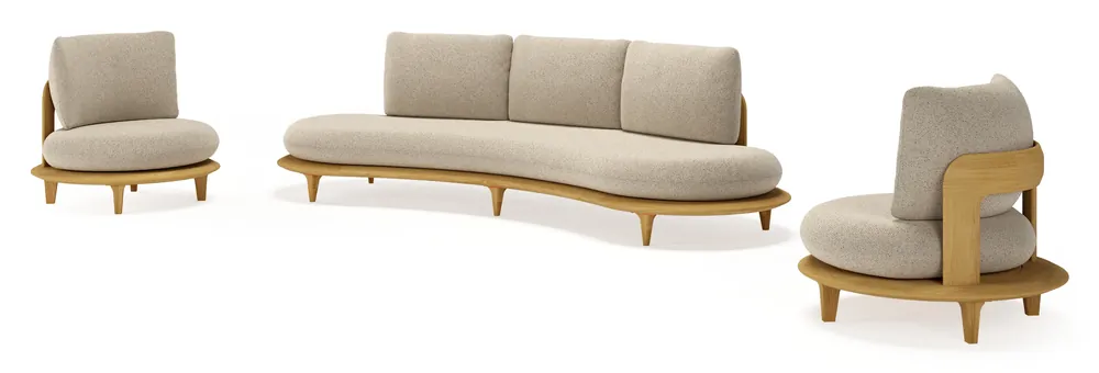 Aanbieding Bomero loungeset in teak met bora forest all weather cosytica kussen