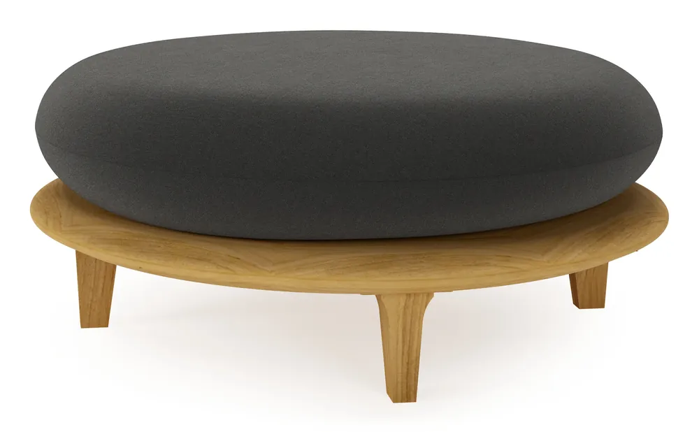 Bomero poef in teak met natte sooty all weather sunbrella® luxe kussen Aanbieding