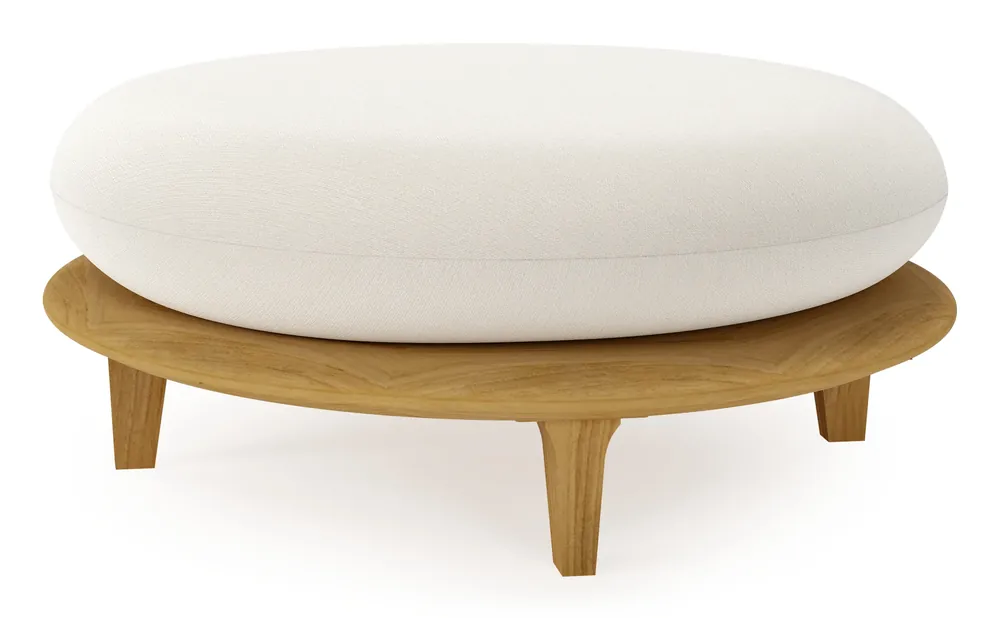 Bomero poef in teak met savane white all weather sunbrella® luxe kussen Koopje