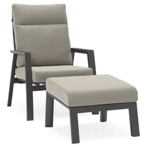 Voordeelprijs Mismo loungestoel in zwart aluminium met grijs weather+ softtouch kussens