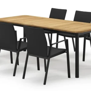 Weekendaanbieding Mira rechthoekige afgeronde tuinset in zwart aluminium en teak natural finish met 6 Madura tuinstoelen