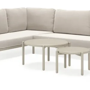 Aanbieding Amarante loungehoek in beige aluminium en beige verticaal geweven ronde rope met beige Weather+ Softtouch kussen