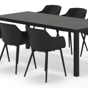 Toma tuinset rechthoekig in zwart aluminium en sintered stone zwart met 6 Paco tuinstoelen Lage Prijs